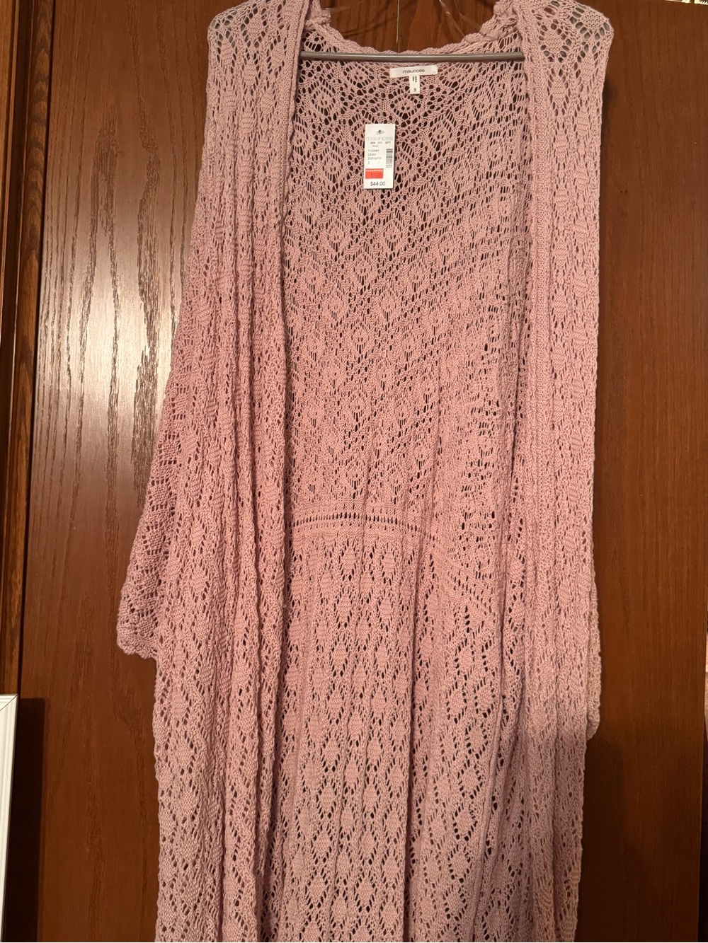 Maurices Dusty Rose Open-Front Crochet Knit Cardigan